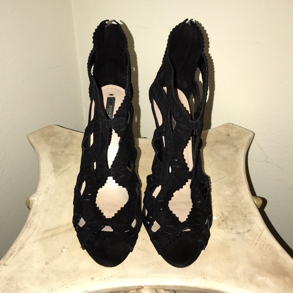 Zara black open toe heels 8.5